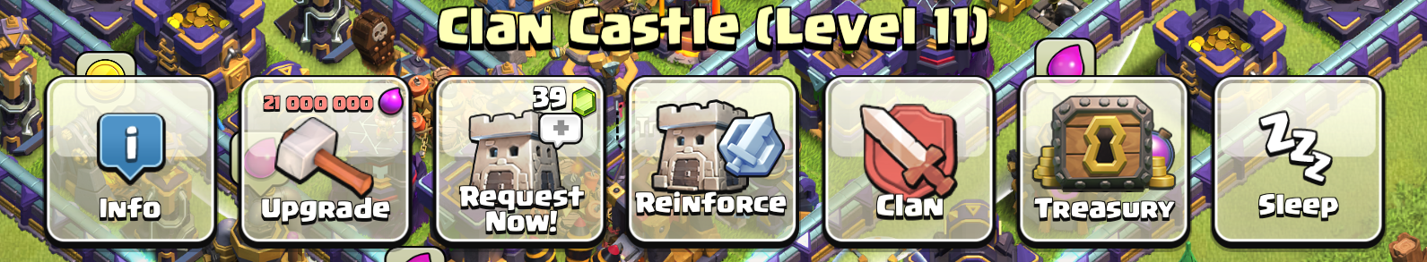 Menu showing donated troops in sleep mode